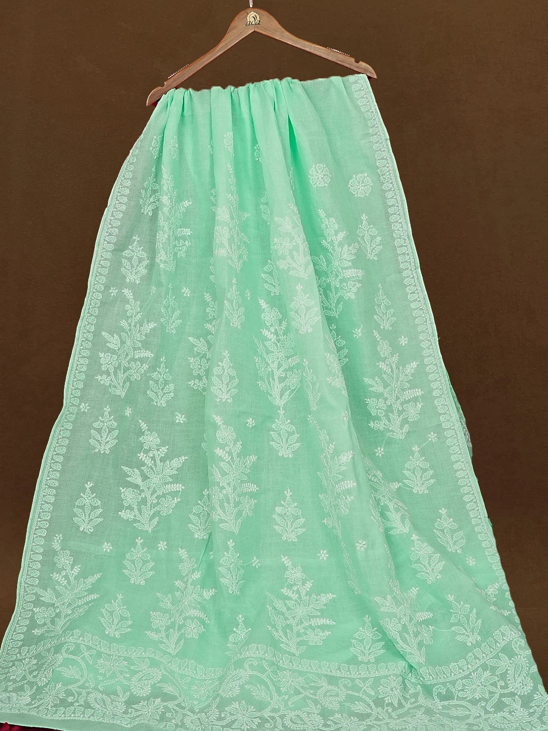 Ada Hand Embroidered Sea Green Cotton Lucknowi Chikankari Saree and Blouse 01A583442