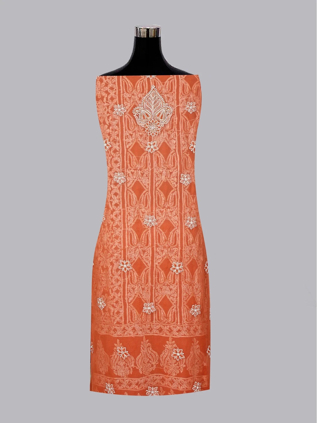 Ada Hand Embroidered Rust Georgette Lucknowi Chikankari Unstitched Suit Piece With Cutdana Work 01A584343