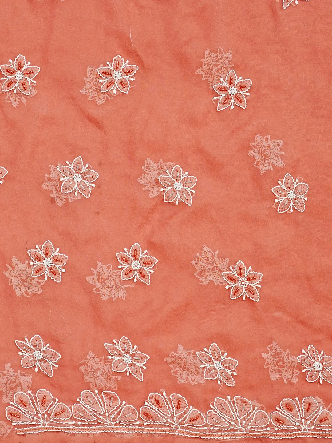 Ada Hand Embroidered Rust Georgette Lucknowi Chikankari Unstitched Suit Piece With Cutdana Work 01A584343