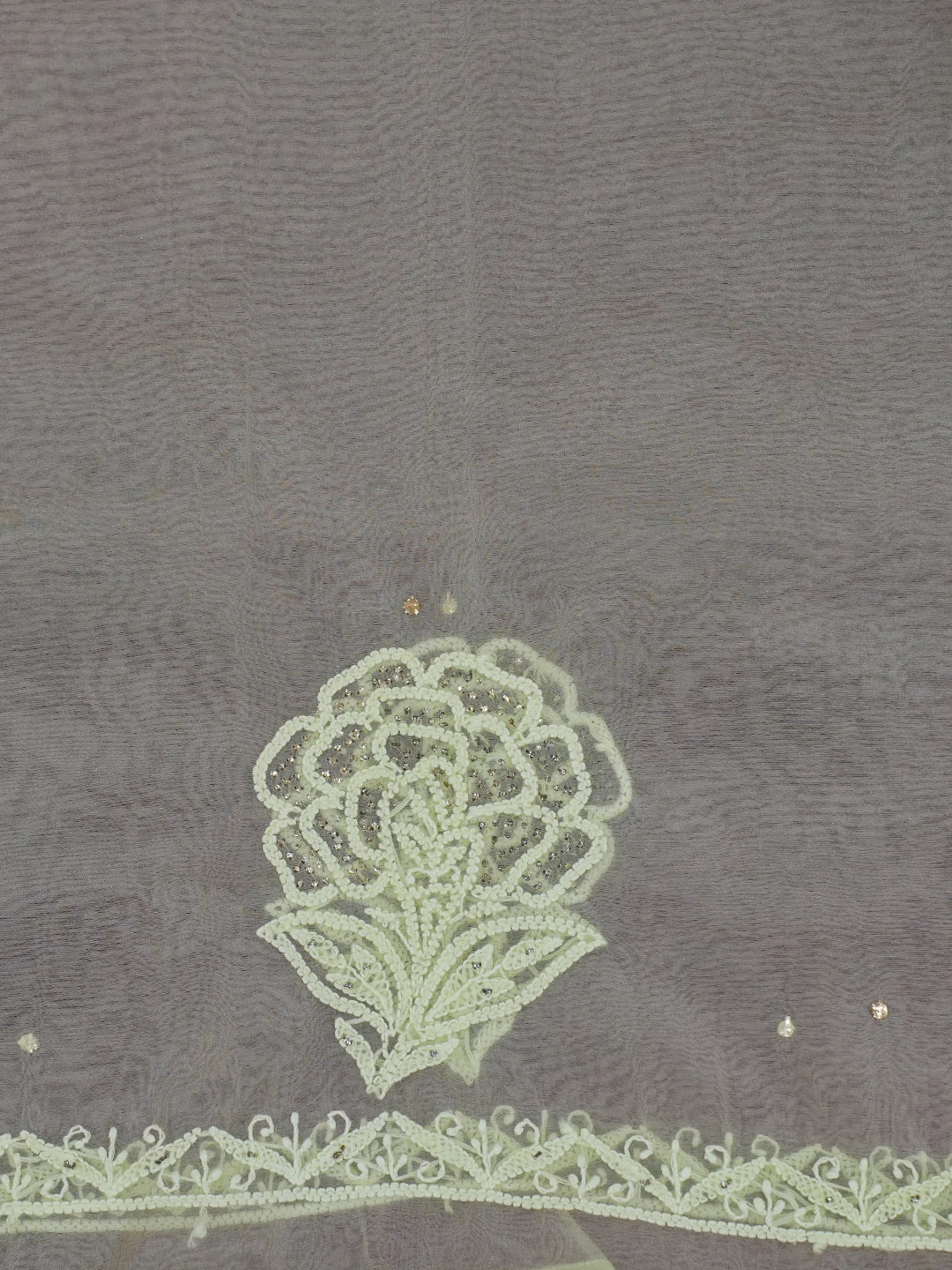 Ada Hand Embroidered Lime Green Organza Lucknowi Chikankari Saree With Blouse And Muqaish Work 01A561749