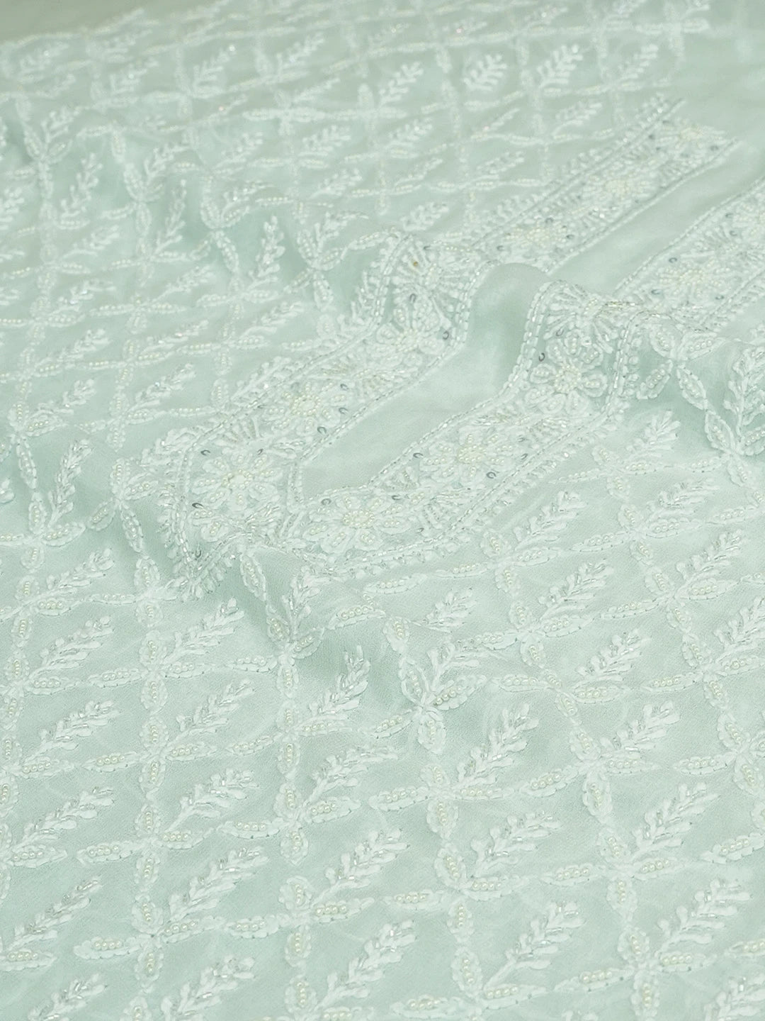 Ada Hand Embroidered Sky Blue Pure Georgette Lucknowi Chikankari Unstitched Men's Kurta Piece With Cutdana and Sequinned Work 01A559294