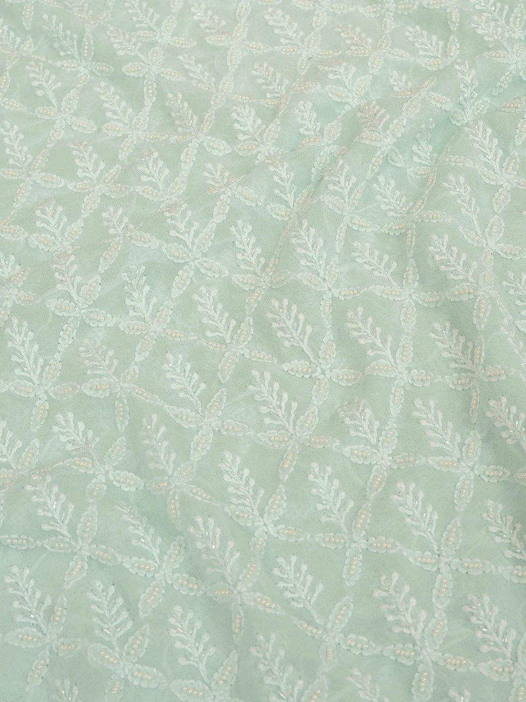 Ada Hand Embroidered Sky Blue Pure Georgette Lucknowi Chikankari Unstitched Men's Kurta Piece With Cutdana and Sequinned Work 01A559294