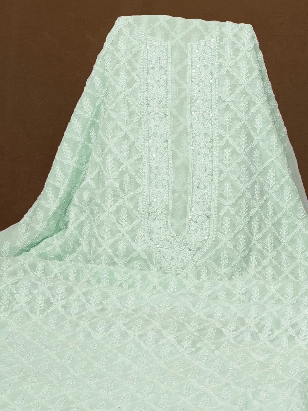 Ada Hand Embroidered Sky Blue Pure Georgette Lucknowi Chikankari Unstitched Men's Kurta Piece With Cutdana and Sequinned Work 01A559294