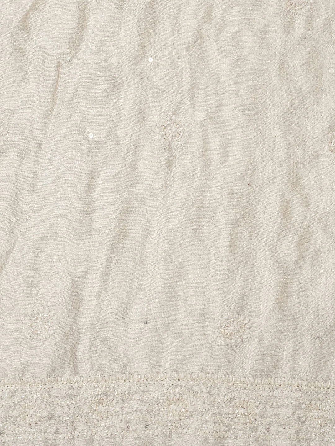 Ada Hand Embroidered Cream Chanderi Lucknowi Chikankari Unstitched Men's Kurta Piece With Cutdana and Sequinned Work 01A576407