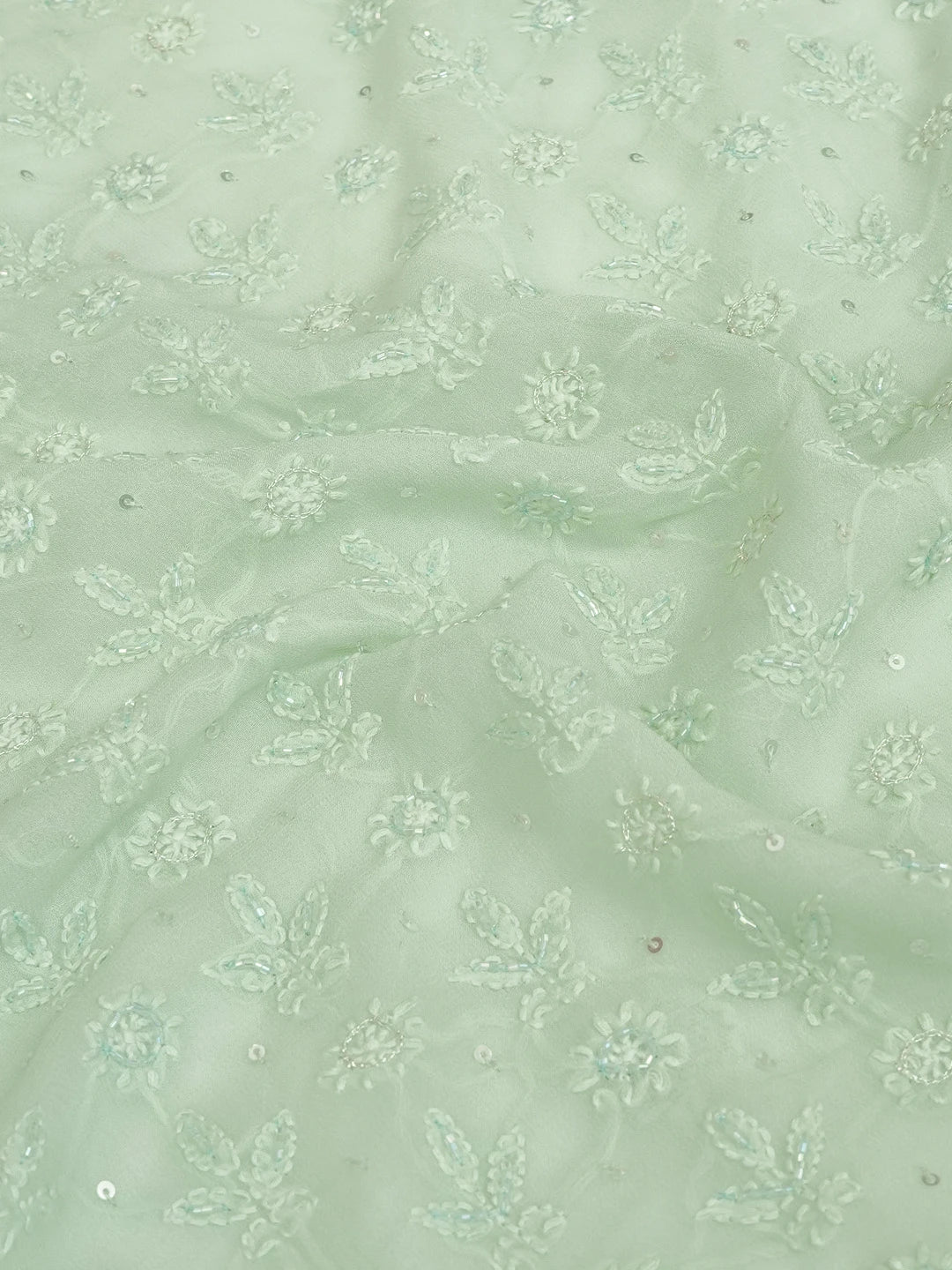 Ada Hand Embroidered Pista Green Viscose Georgette Lucknowi Chikankari Unstitched Men's Kurta Piece With Cutdana and Sequinned Work 01A532085