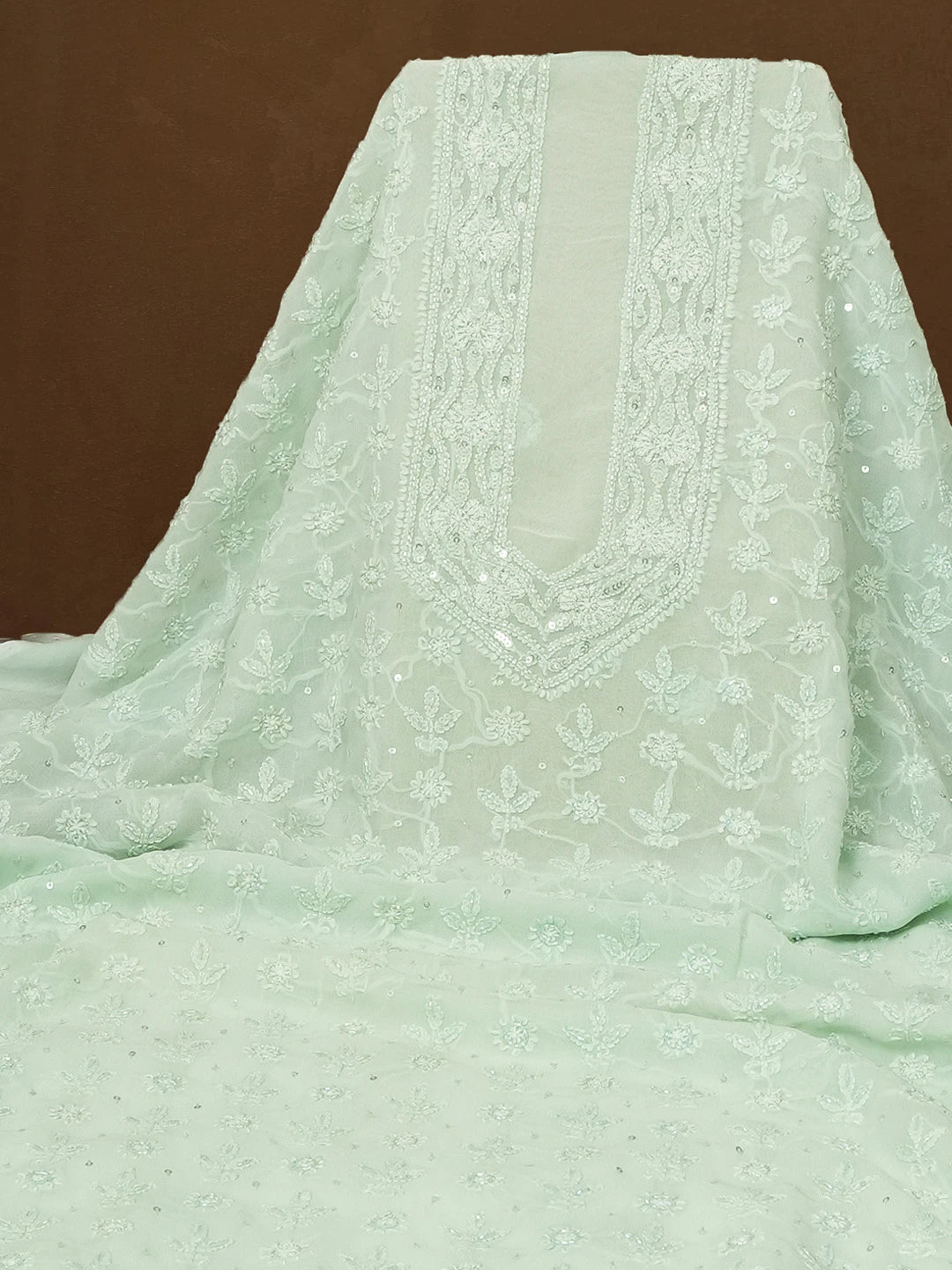 Ada Hand Embroidered Pista Green Viscose Georgette Lucknowi Chikankari Unstitched Men's Kurta Piece With Cutdana and Sequinned Work 01A532085