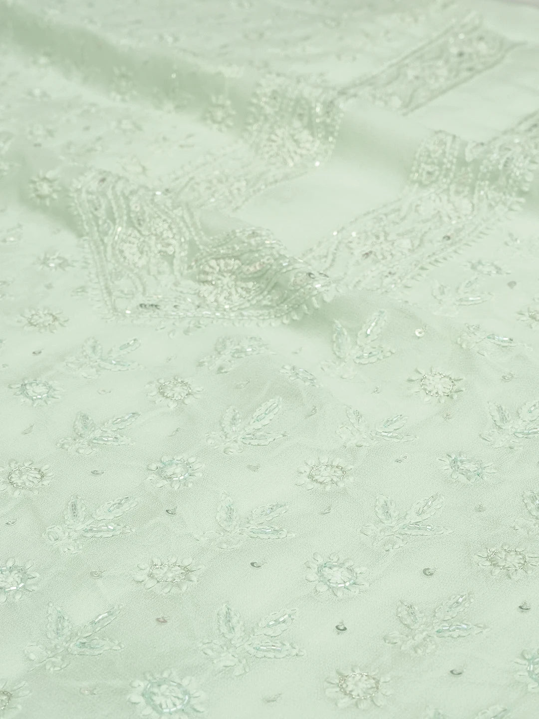 Ada Hand Embroidered Pista Green Viscose Georgette Lucknowi Chikankari Unstitched Men's Kurta Piece With Cutdana and Sequinned Work 01A532085
