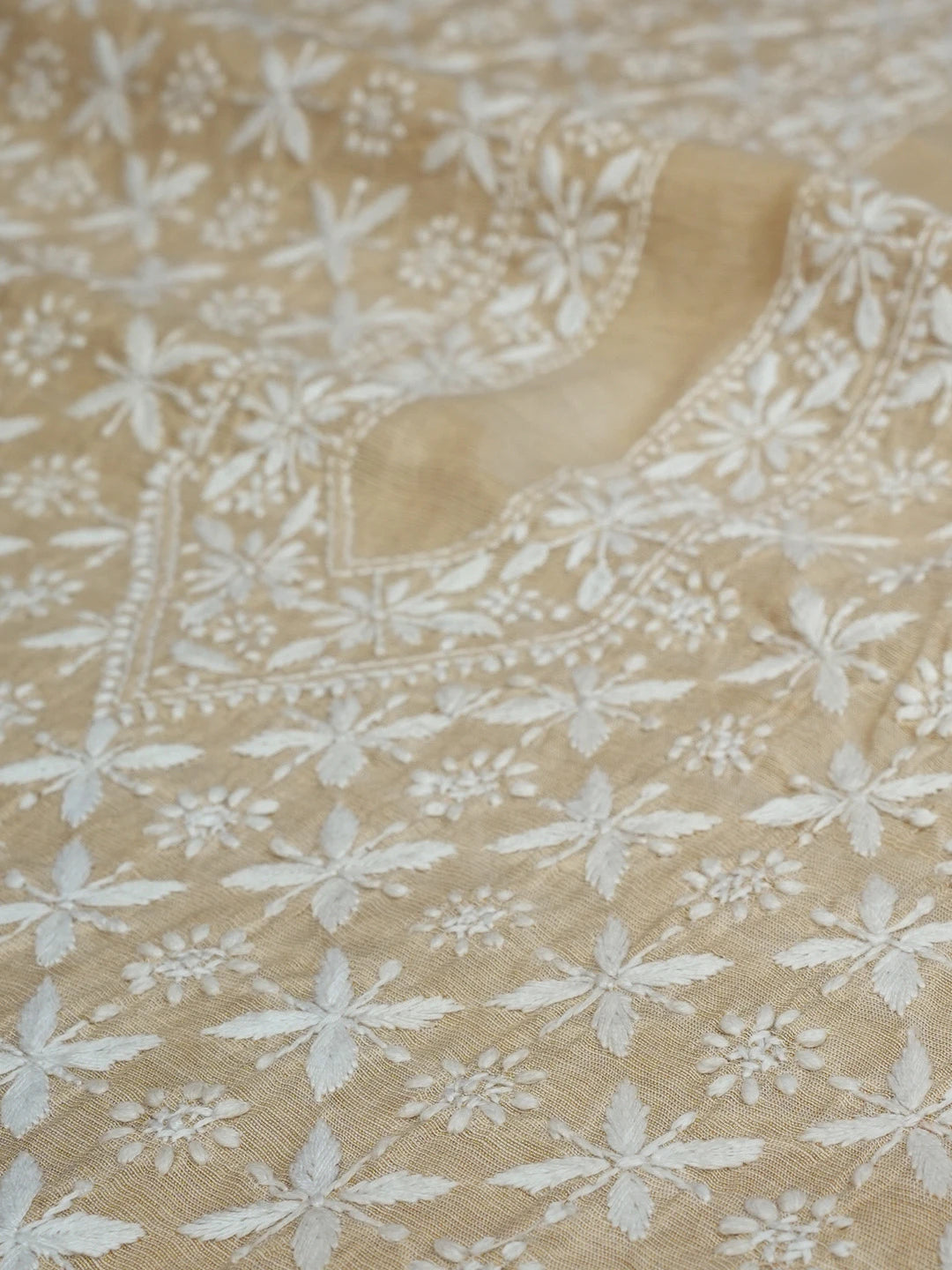 Ada Hand Embroidered Fawn Tissue Lucknowi Chikankari Men's Kurta Piece 01A582130