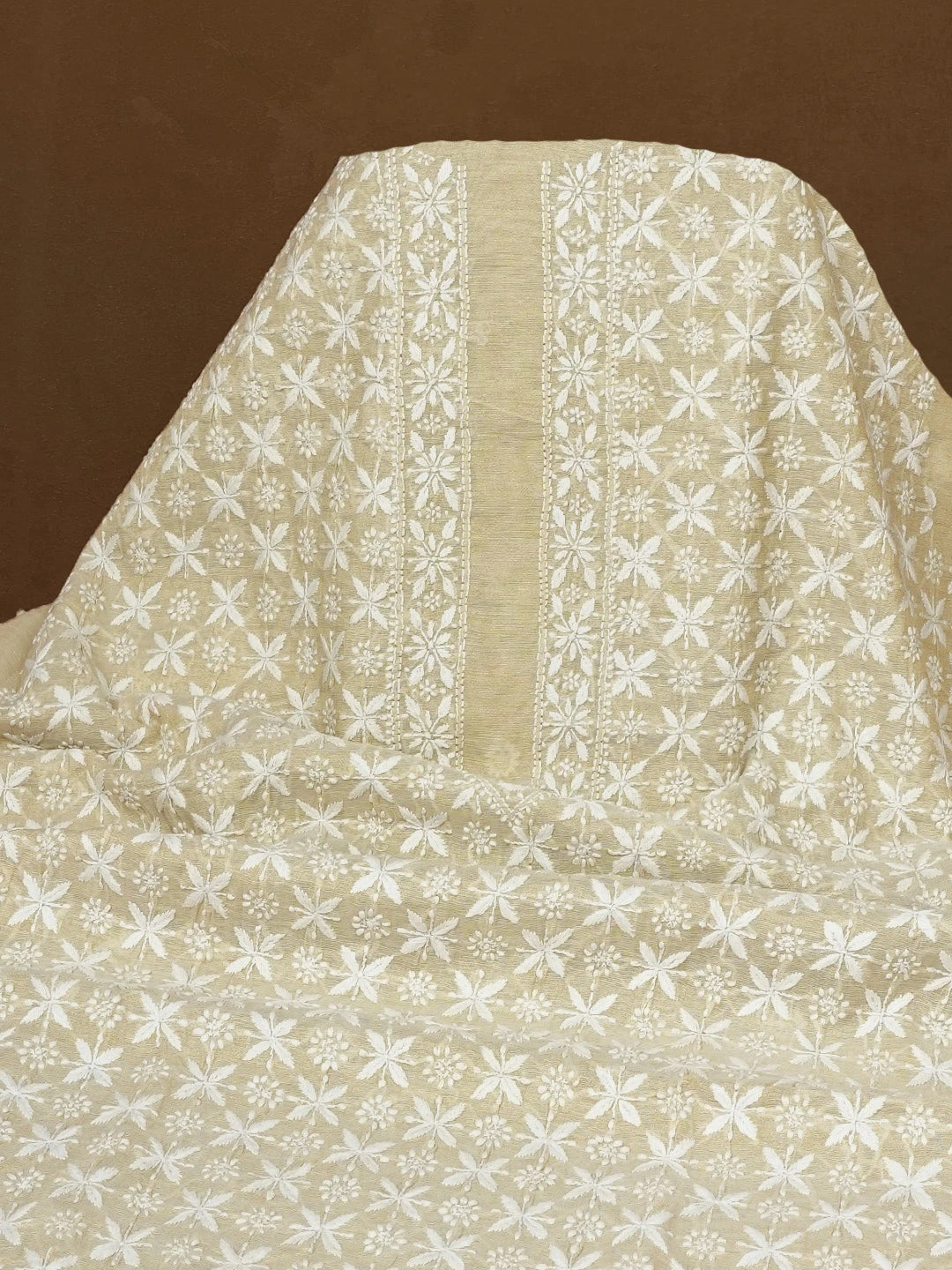 Ada Hand Embroidered Fawn Tissue Lucknowi Chikankari Men's Kurta Piece 01A582130