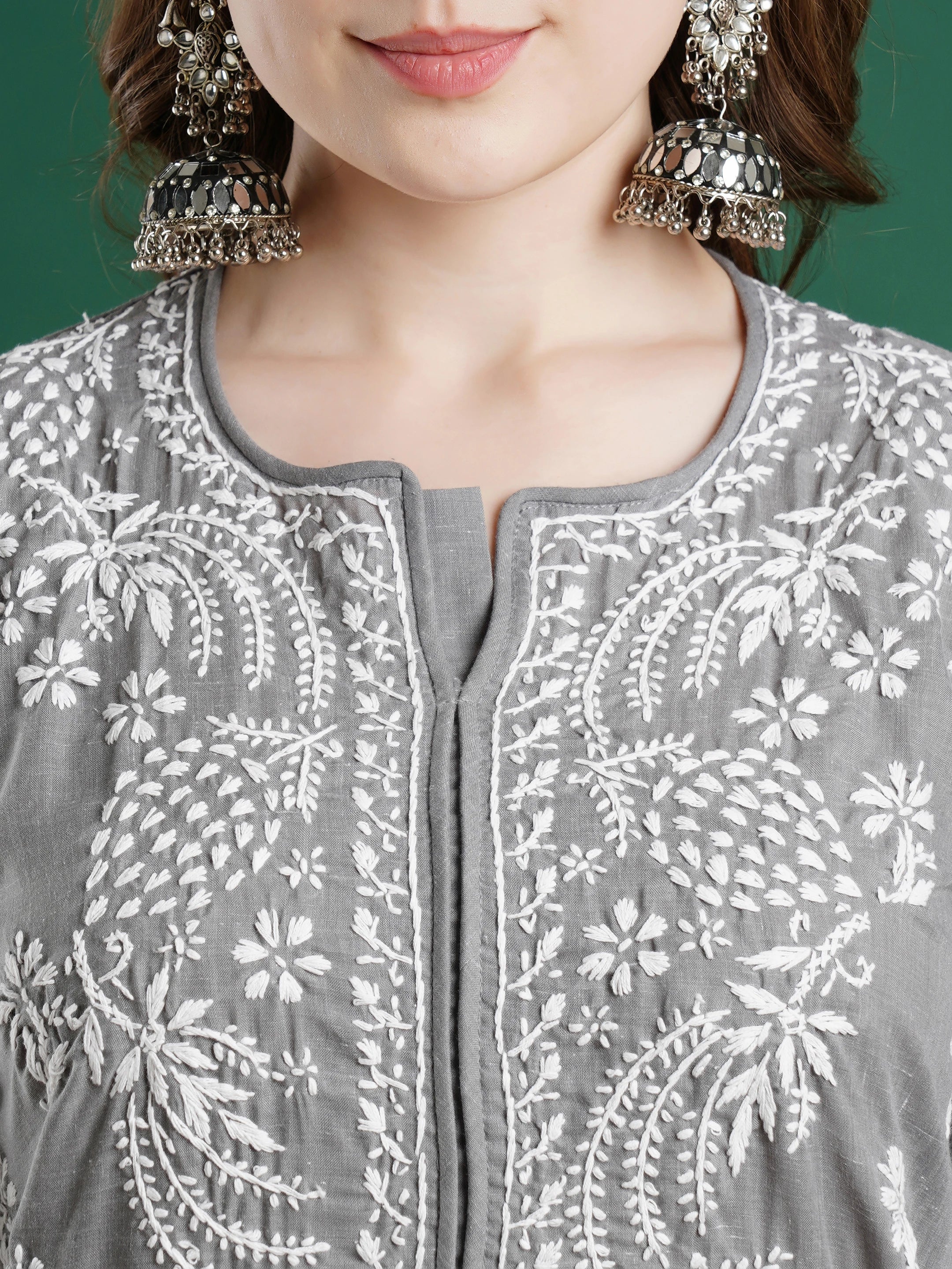 Ada Hand Embroidered Grey Cotton Lucknowi Chikankari Straight Kurta  A133729