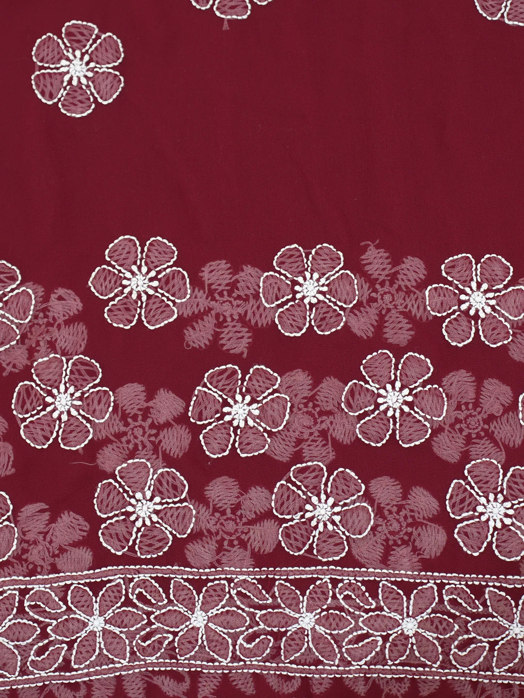Ada Hand Embroidered Maroon Faux Georgette Lucknowi Chikankari Saree and Blouse 01A569960