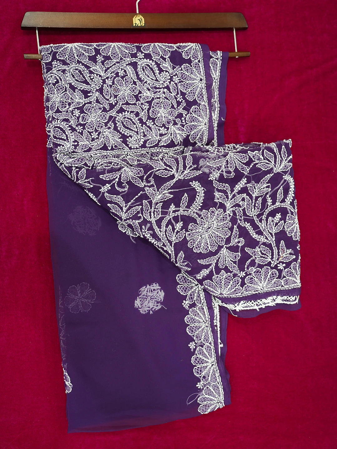 Ada Hand Embroidered Purple Faux Georgette Lucknowi Chikankari Saree and Blouse 01A583376
