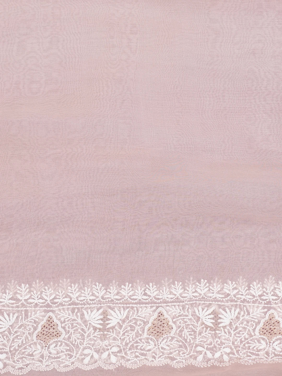 Ada Hand Embroidered Dusty Peach Organza Lucknowi Chikankari Saree and Blouse 01A575691