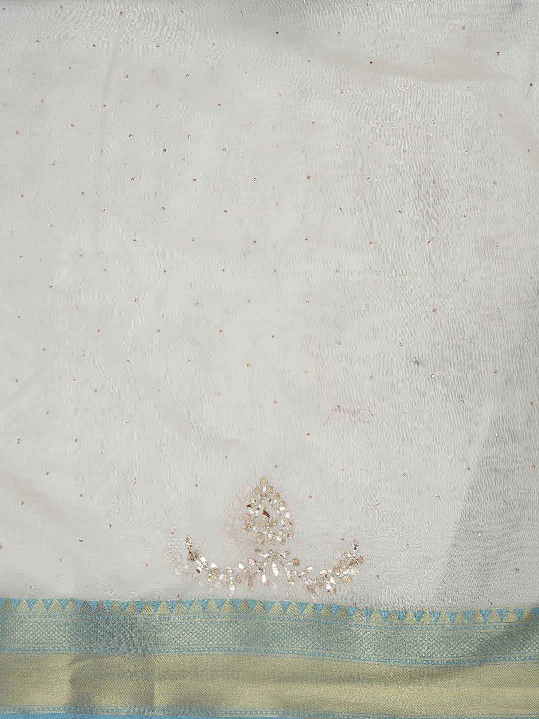 Ada Hand Embroidered Cream Chanderi Lucknowi Chikankari Saree and Blouse With Muqaish Work 01A581304
