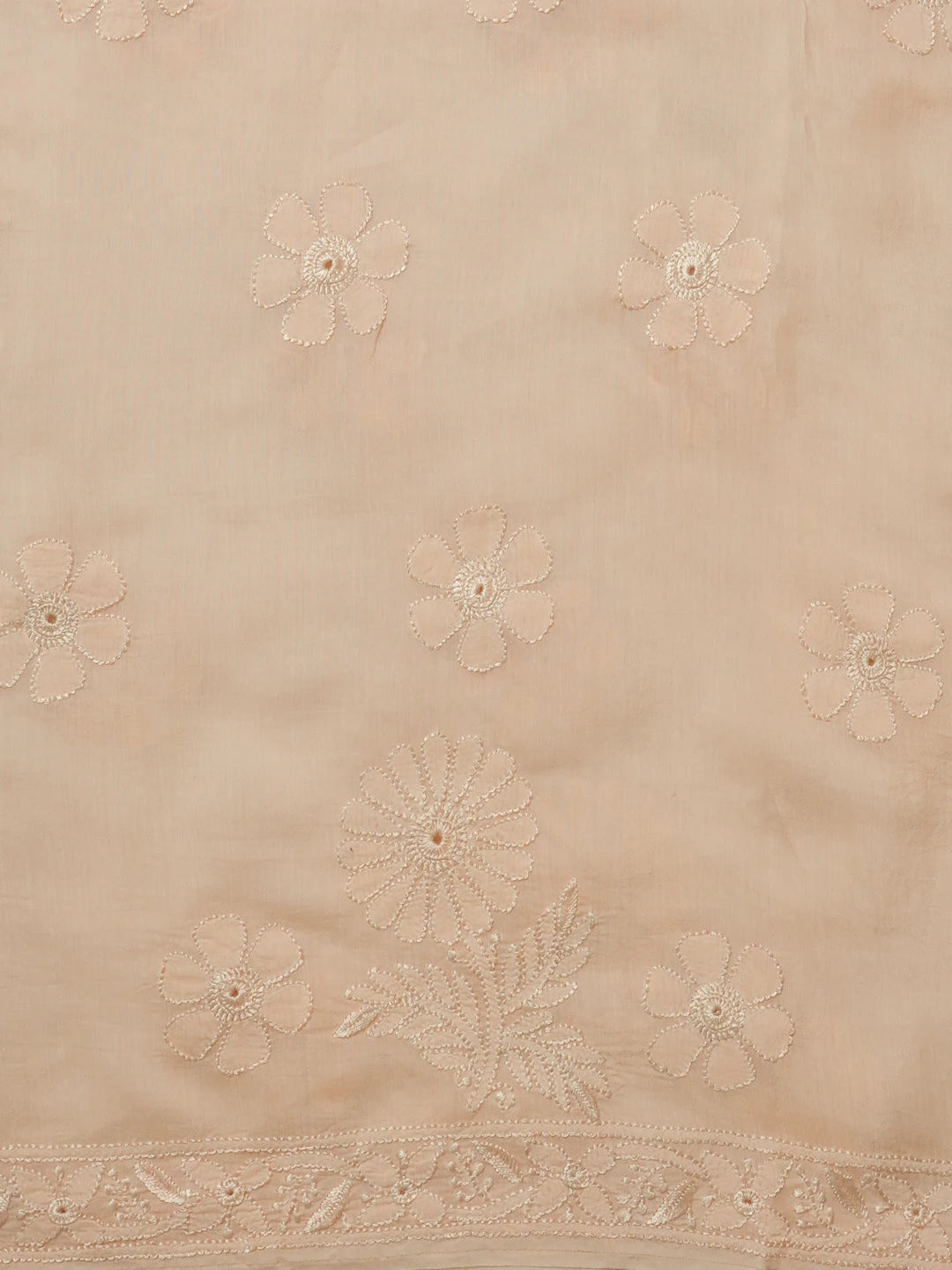 Ada Hand Embroidered Light Peach Muslin Lucknowi Chikankari Unstitched Kurta Dupatta Set 01A584979