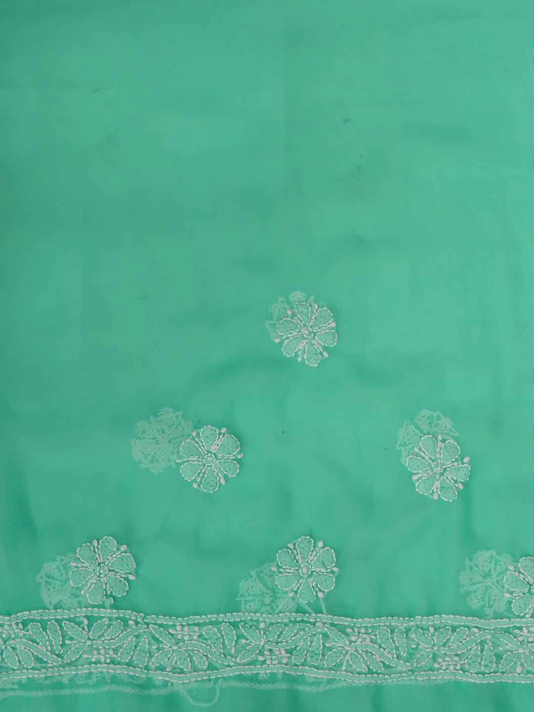 Ada Hand Embroidered Rama Green Faux Georgette Lucknowi Chikankari Saree and Blouse 01A583368