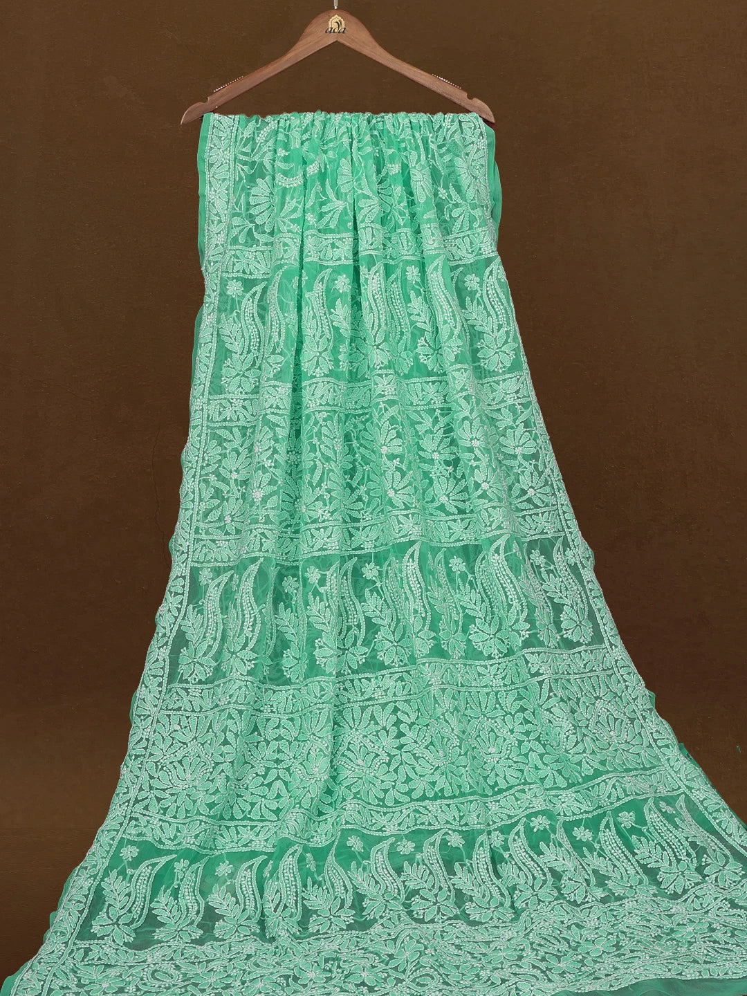 Ada Hand Embroidered Rama Green Faux Georgette Lucknowi Chikankari Saree and Blouse 01A583368