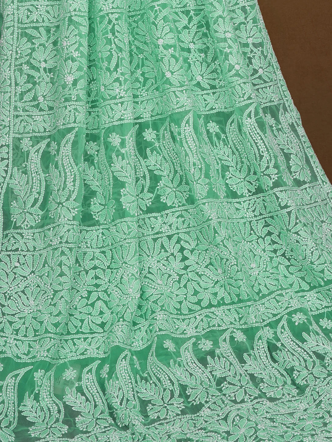 Ada Hand Embroidered Rama Green Faux Georgette Lucknowi Chikankari Saree and Blouse 01A583368