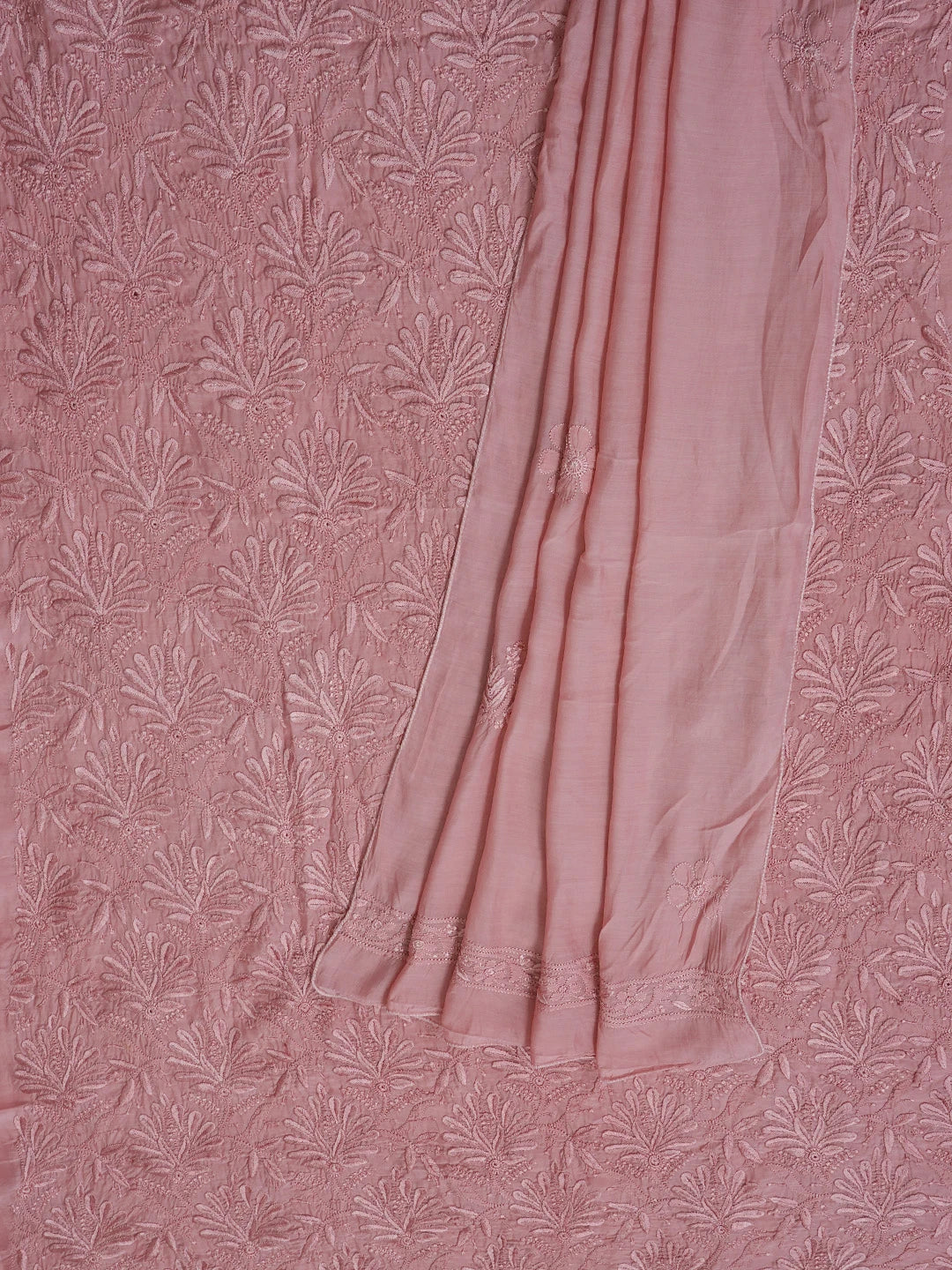 Ada Hand Embroidered Dusty Peach Muslin Lucknowi Chikankari Unstitched Kurta Dupatta Set 01A584968