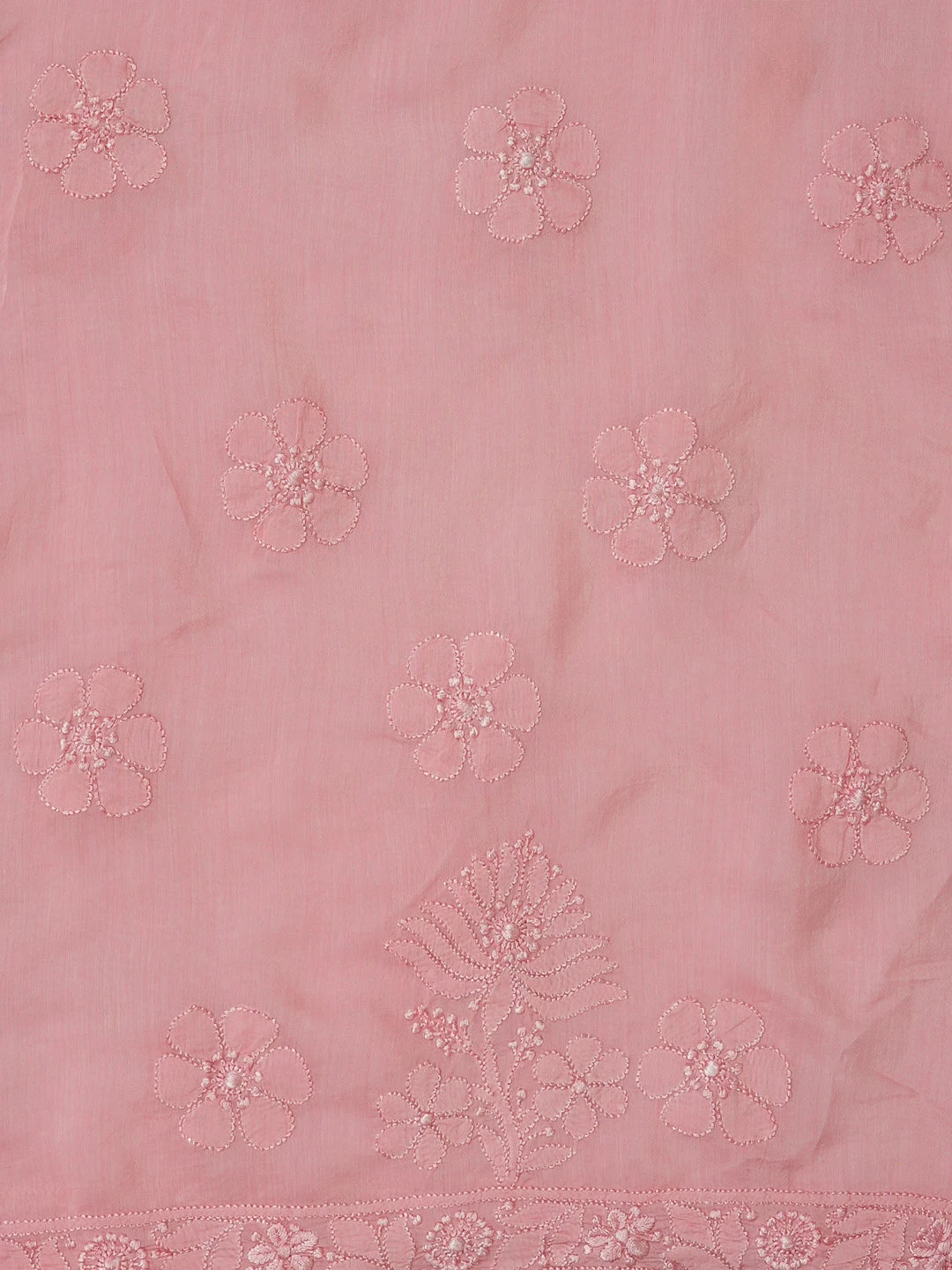 Ada Hand Embroidered Cherry Blossom Pink Muslin Lucknowi Chikankari Unstitched Kurta Dupatta Set 01A584987