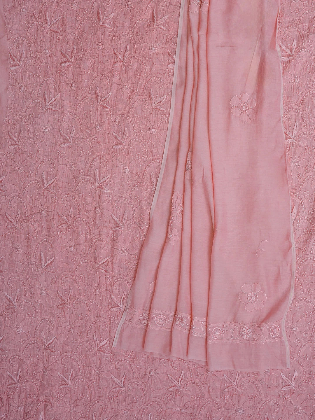 Ada Hand Embroidered Cherry Blossom Pink Muslin Lucknowi Chikankari Unstitched Kurta Dupatta Set 01A584987