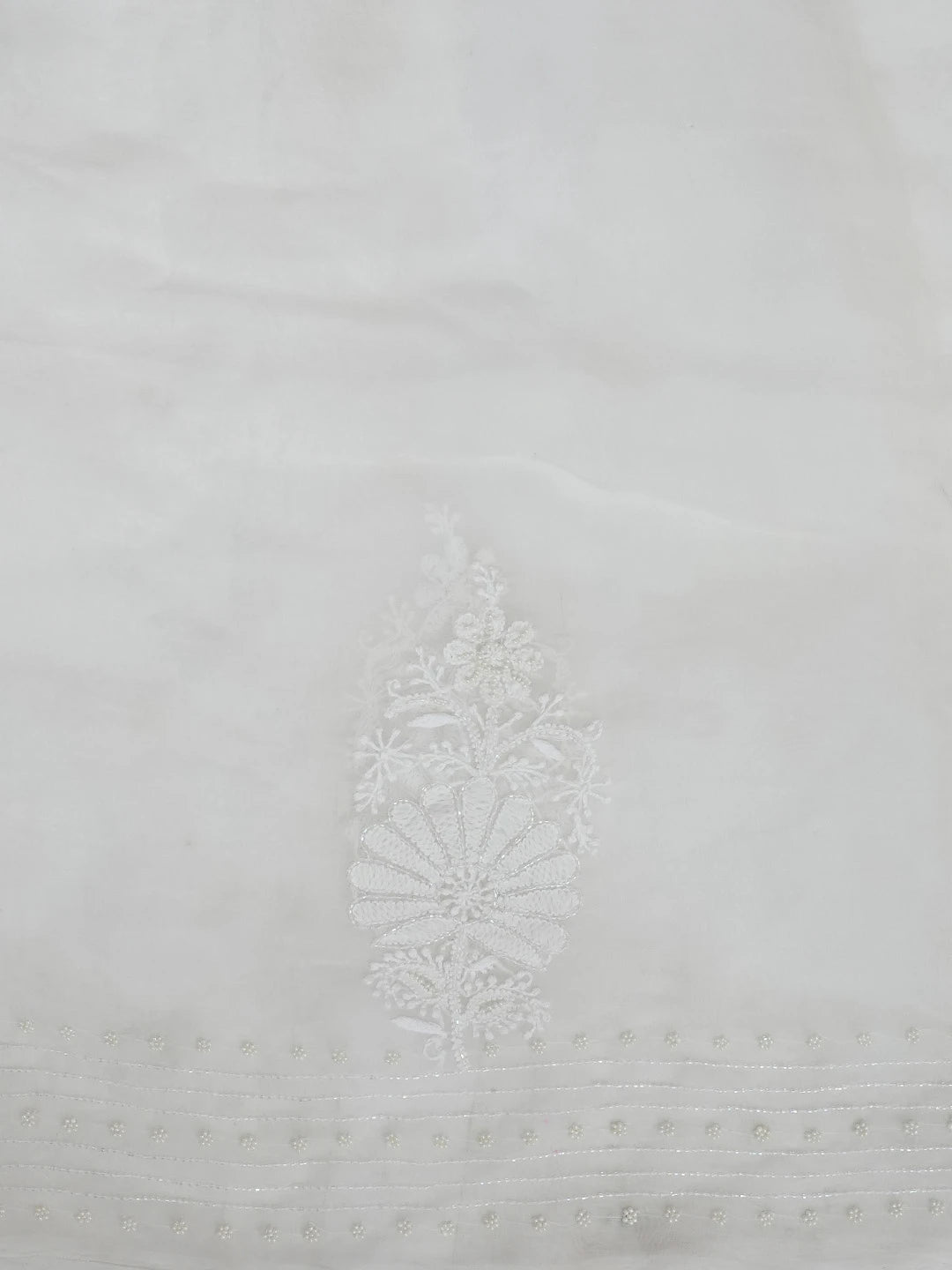 Ada Hand Embroidered White Organza Lucknowi Chikankari Saree and Blouse With Pearl Work 01A550496