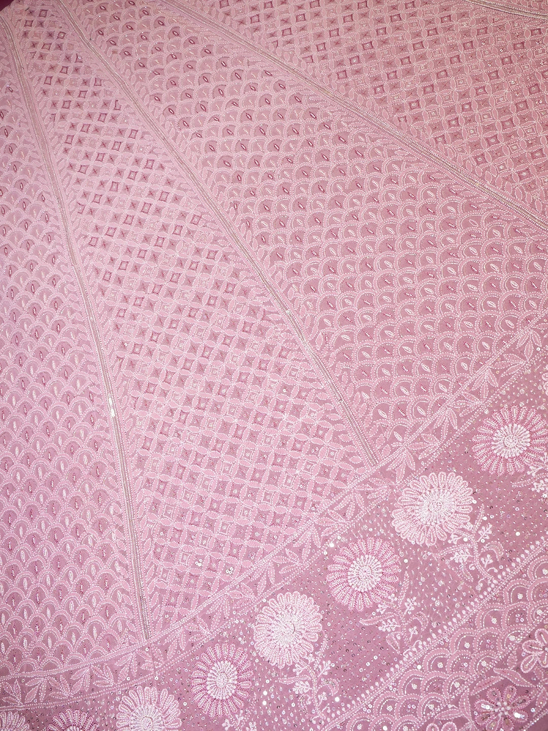 Ada Hand Embroidered Lavender PInk Pure Georgette Lucknowi Chikankari Lehenga Set With Cutdana Work 01A539256