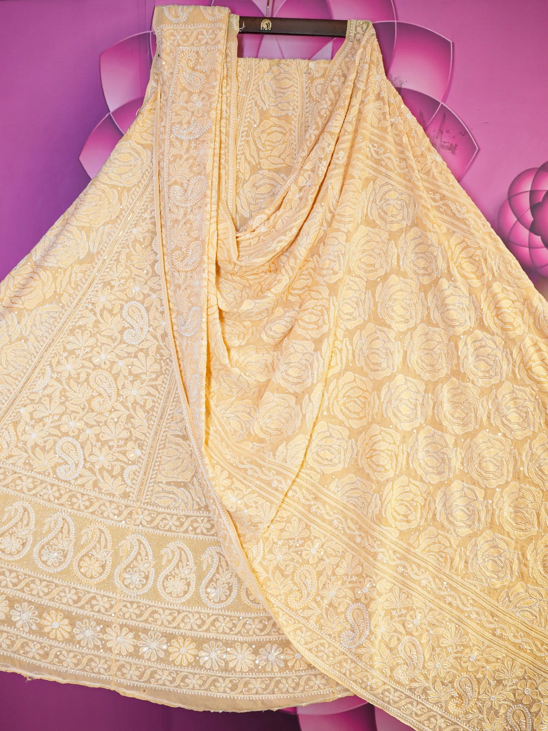 Ada Hand Embroidered Wheat brown Pure Georgette Lucknowi Chikankari Lehenga Set With Sequinned Work 01A426553
