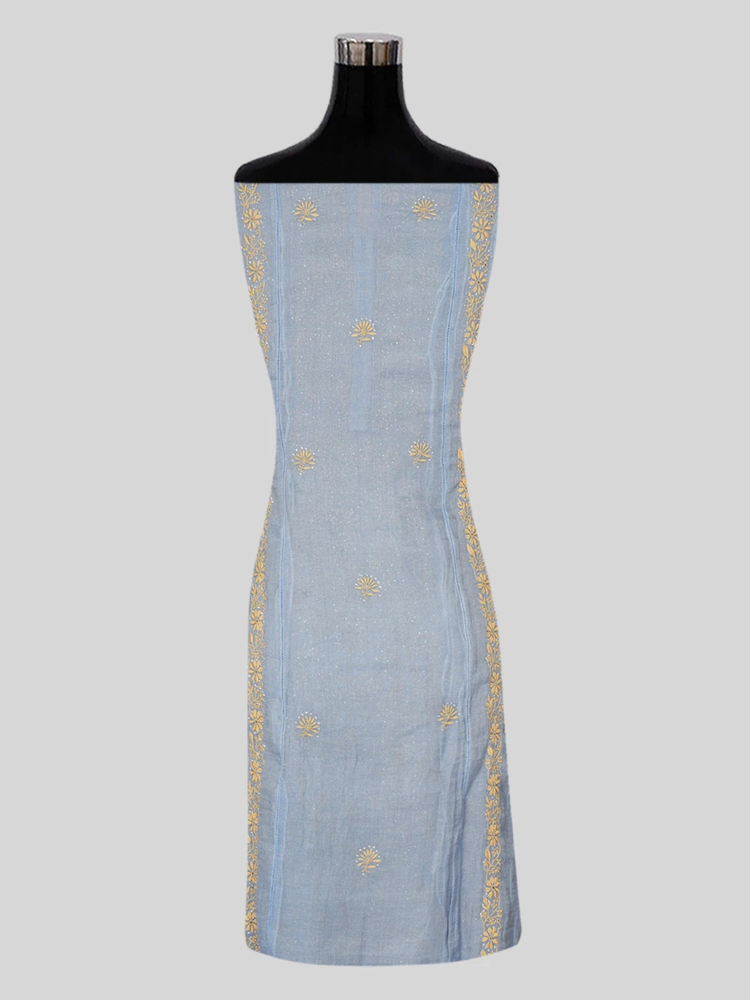 Ada Hand Embroidered Vista Blue Tissue Lucknowi Chikankari Semi-stitched Kurta Dupatta Set With Muqaish Work 01A558476