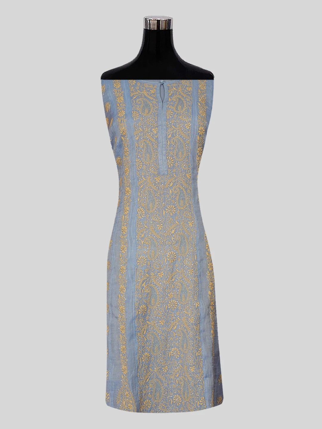 Ada Hand Embroidered Vista Blue Tissue Lucknowi Chikankari Semi-stitched Kurta Dupatta Set With Muqaish Work 01A558476