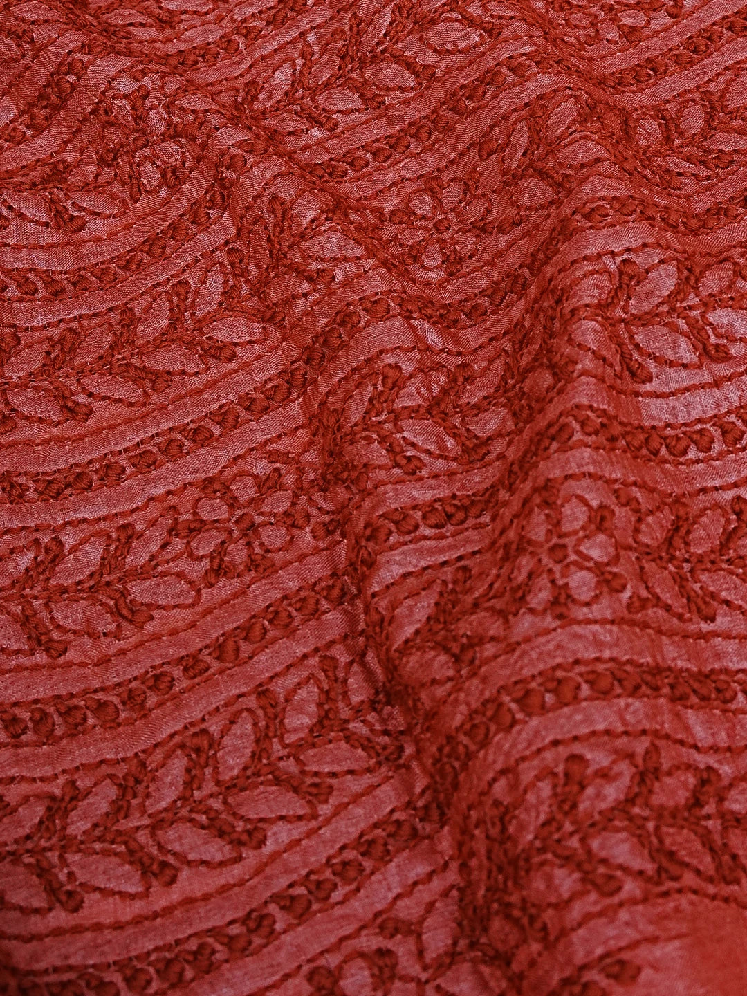 Ada Hand Embroidered Rust Silk Lucknowi Chikankari Men's Kurta Piece 01A584598