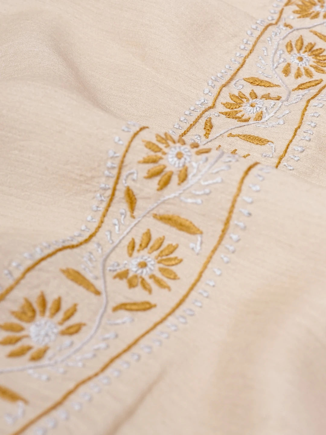 Ada Hand Embroidered Fawn Moonga Silk Lucknowi Chikankari Men's Kurta Piece 01A581229