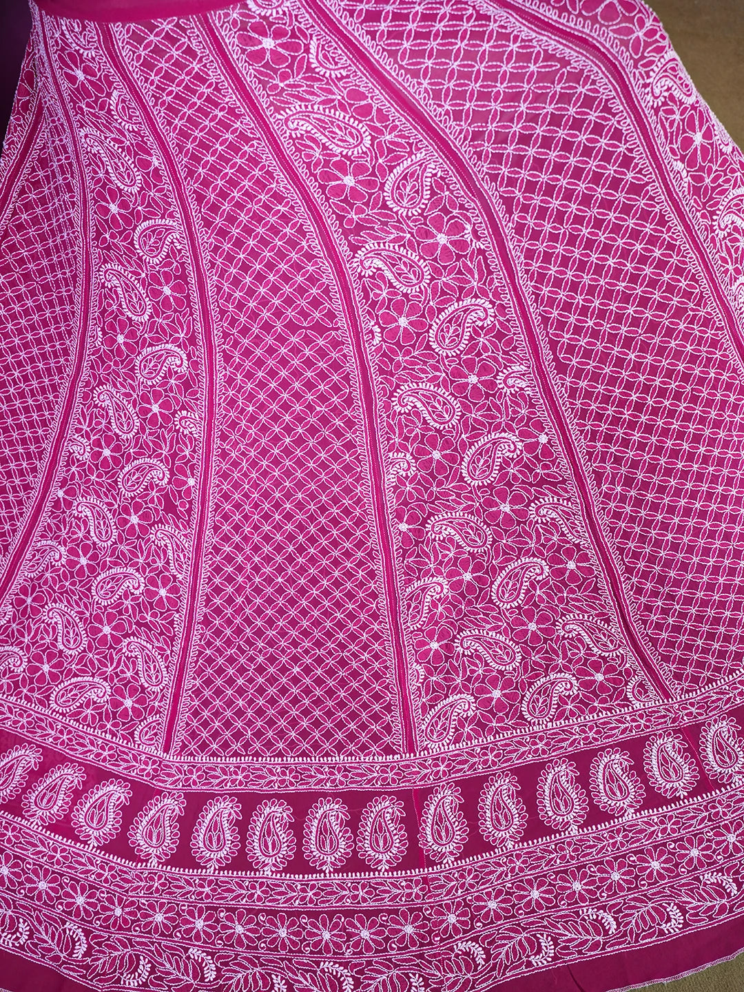 Ada Hand Embroidered Magenta Pure Georgette Lucknowi Chikankari Lehenga Skirt 01A149889