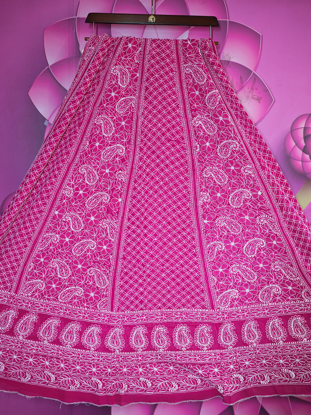 Ada Hand Embroidered Magenta Pure Georgette Lucknowi Chikankari Lehenga Skirt 01A149889