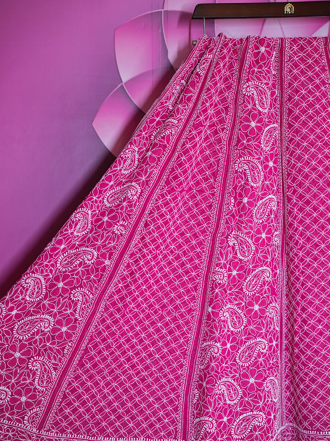 Ada Hand Embroidered Magenta Pure Georgette Lucknowi Chikankari Lehenga Skirt 01A149889