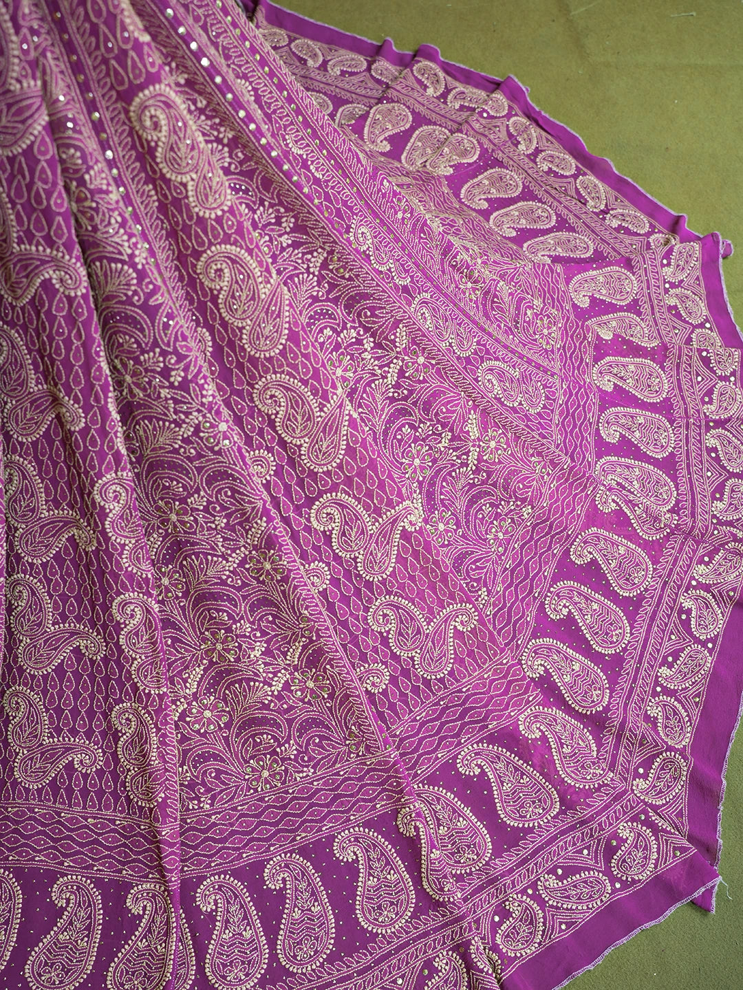 Ada Hand Embroidered Dark Magenta Pure Georgette Lucknowi Chikankari Lehenga Skirt With Mukaish Work 01A194904