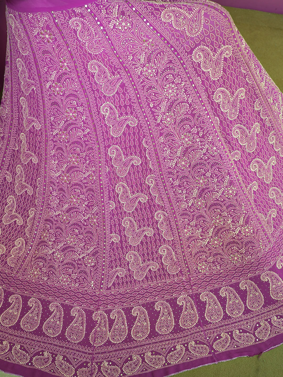Ada Hand Embroidered Dark Magenta Pure Georgette Lucknowi Chikankari Lehenga Skirt With Mukaish Work 01A194904