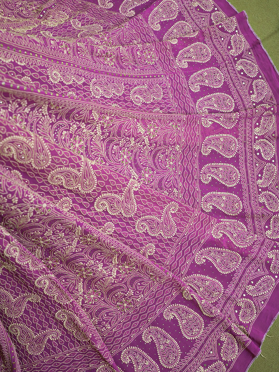 Ada Hand Embroidered Dark Magenta Pure Georgette Lucknowi Chikankari Lehenga Skirt With Mukaish Work 01A194904