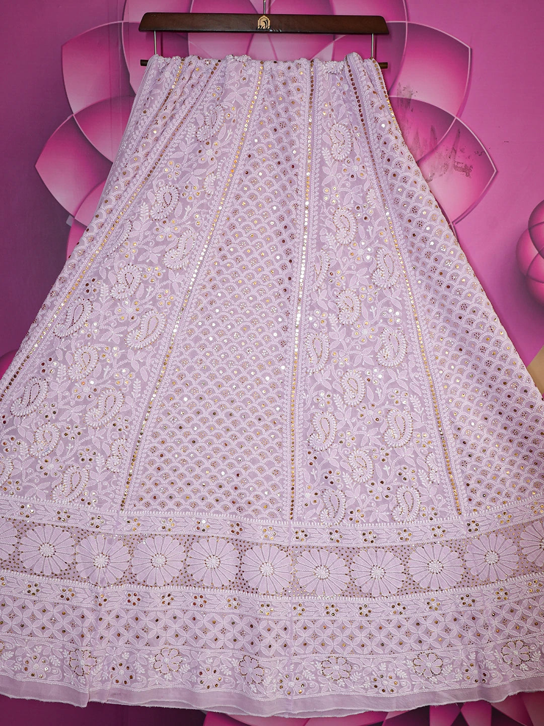 Ada Hand Embroidered Lavender Pure Georgette Lucknowi Chikankari Lehenga Skirt With Muqaish Work 01A480849