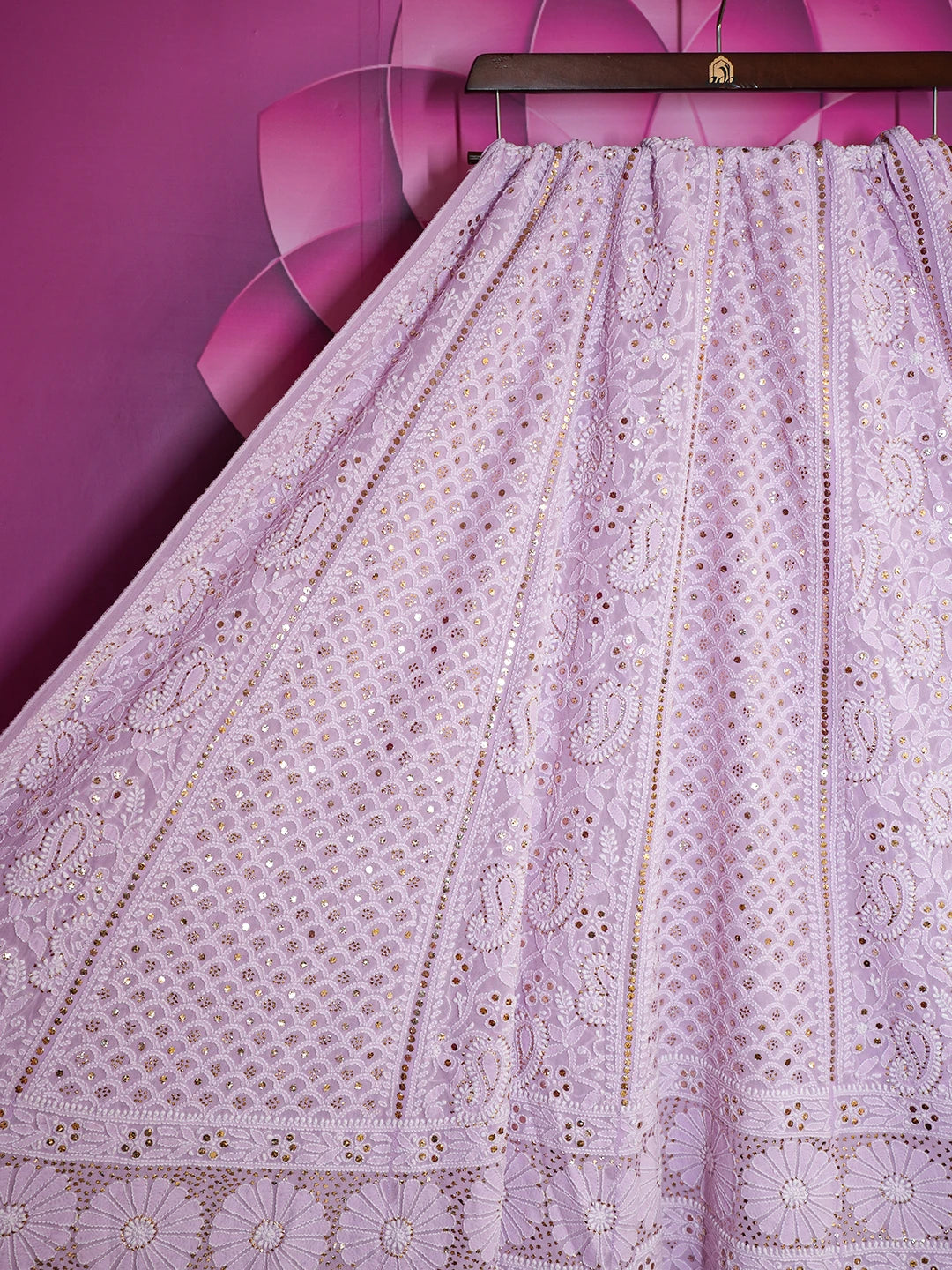 Ada Hand Embroidered Lavender Pure Georgette Lucknowi Chikankari Lehenga Skirt With Muqaish Work 01A480849