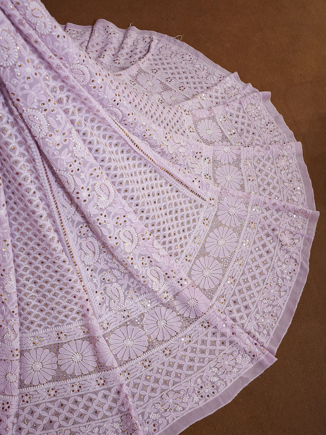 Ada Hand Embroidered Lavender Pure Georgette Lucknowi Chikankari Lehenga Skirt With Muqaish Work 01A480849
