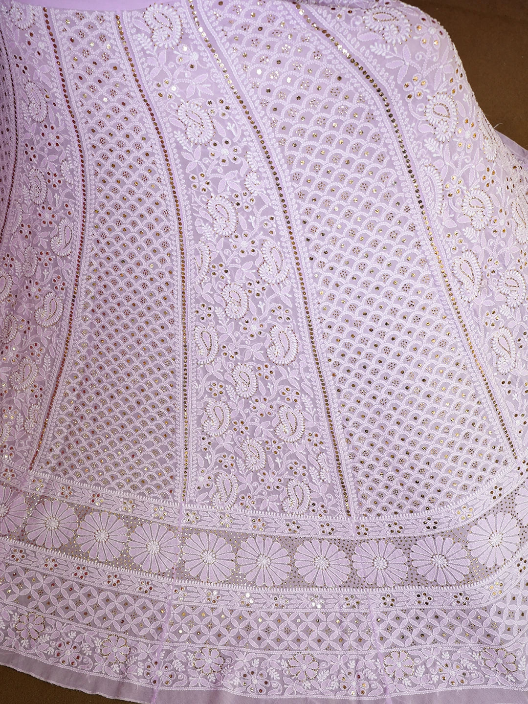 Ada Hand Embroidered Lavender Pure Georgette Lucknowi Chikankari Lehenga Skirt With Muqaish Work 01A480849
