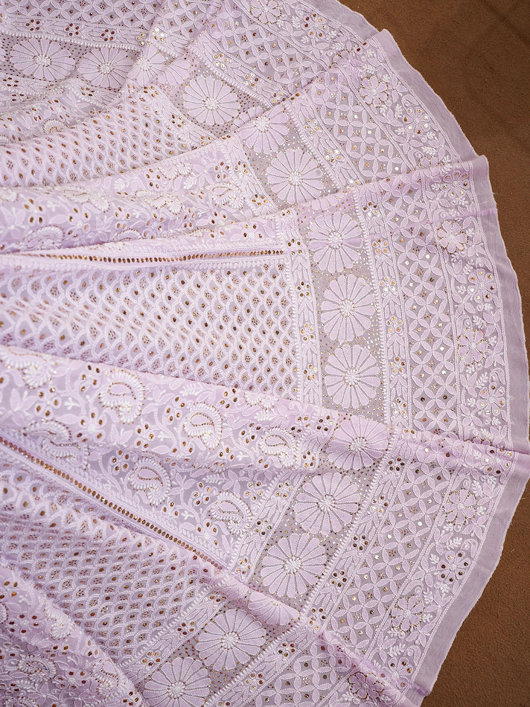 Ada Hand Embroidered Lavender Pure Georgette Lucknowi Chikankari Lehenga Skirt With Muqaish Work 01A480849