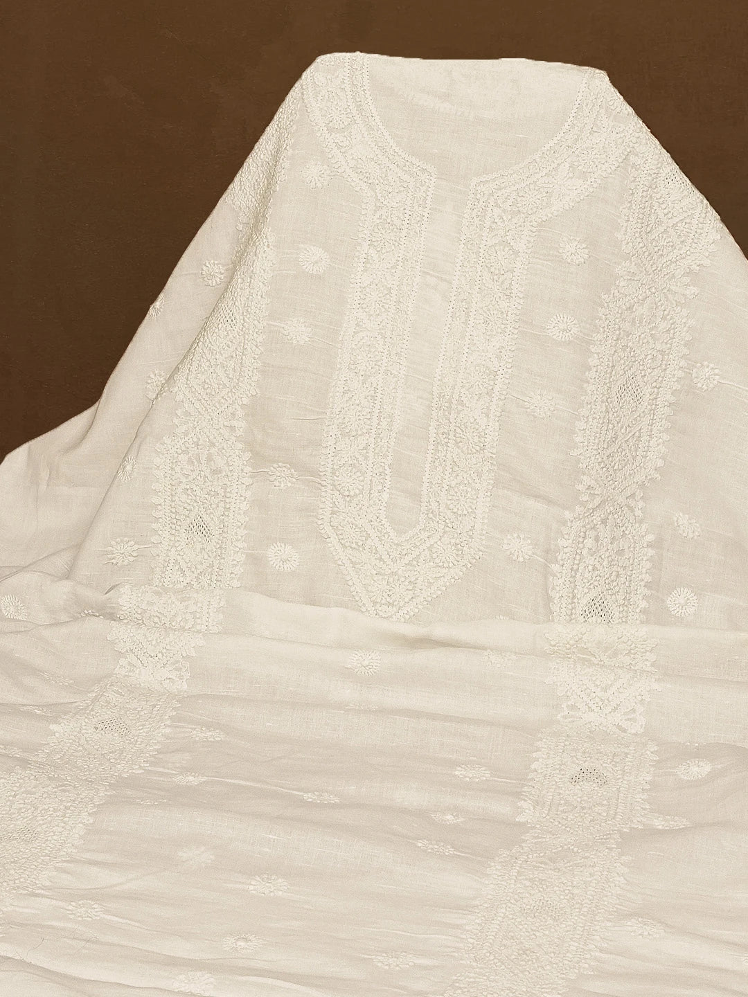 Ada Hand Embroidered White Linen Lucknowi Chikankari Unstitched Men's Kurta Piece 01A229923