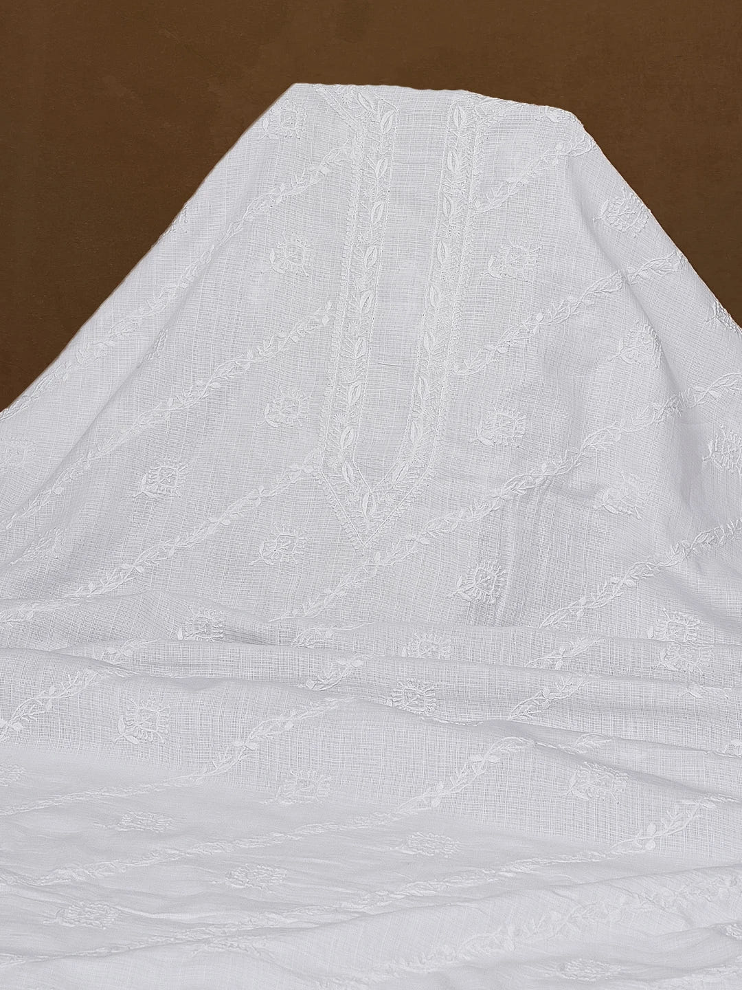 Ada Hand Embroidered White Linen Lucknowi Chikankari Unstitched Men's Kurta Piece 01A583301