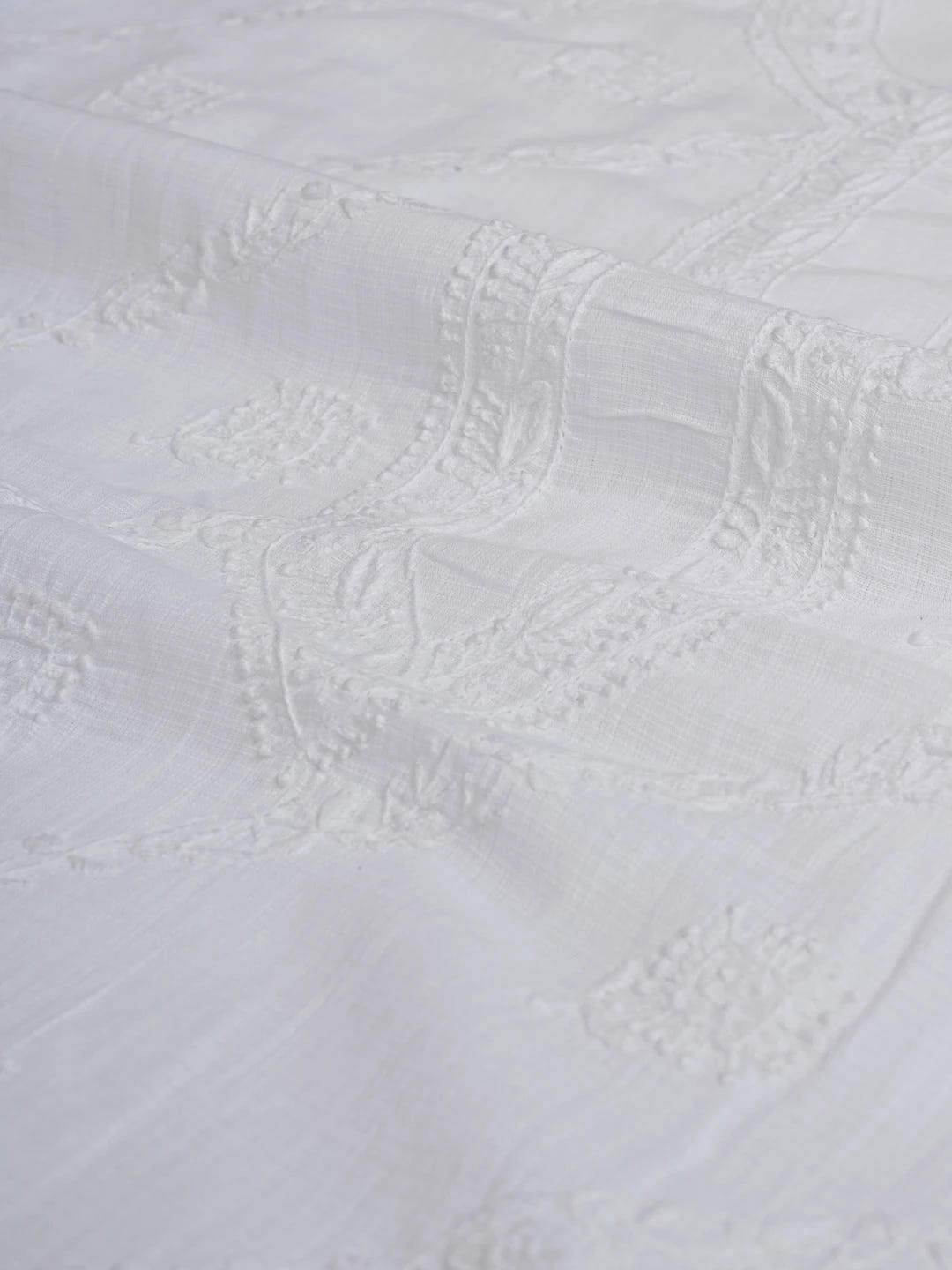 Ada Hand Embroidered White Linen Lucknowi Chikankari Unstitched Men's Kurta Piece 01A583301
