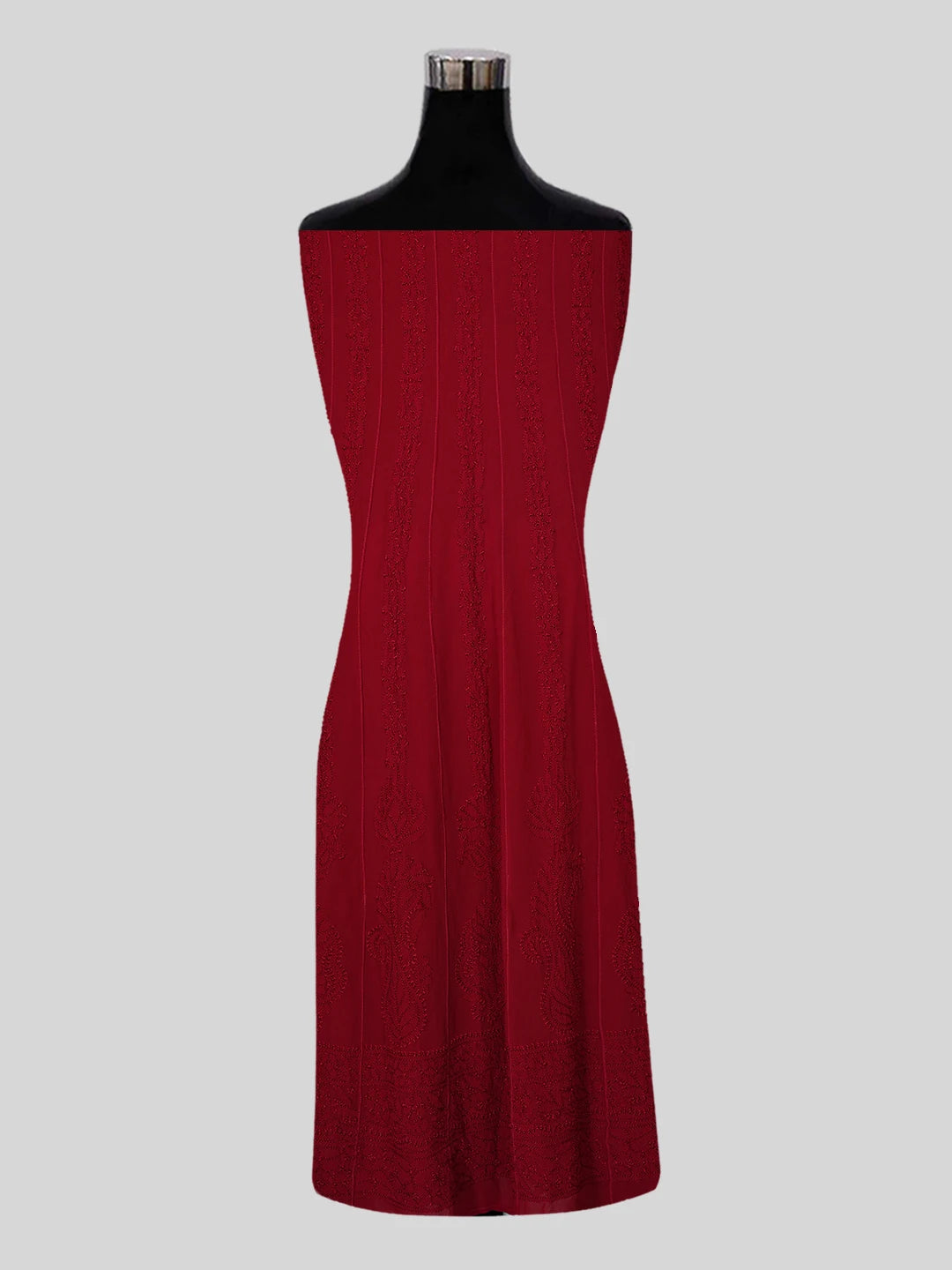 Ada Hand Embroidered Maroon viscose Georgette Lucknowi Chikankari Semi-Stitched Anarkali Kurta Dupatta Set 01A485110