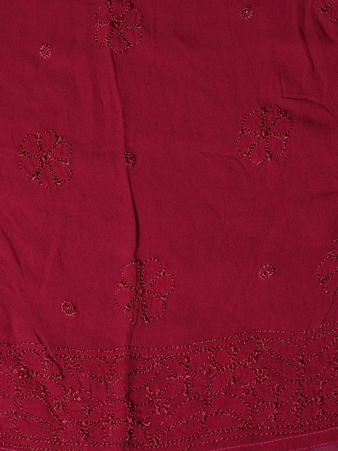 Ada Hand Embroidered Maroon viscose Georgette Lucknowi Chikankari Semi-Stitched Anarkali Kurta Dupatta Set 01A485110