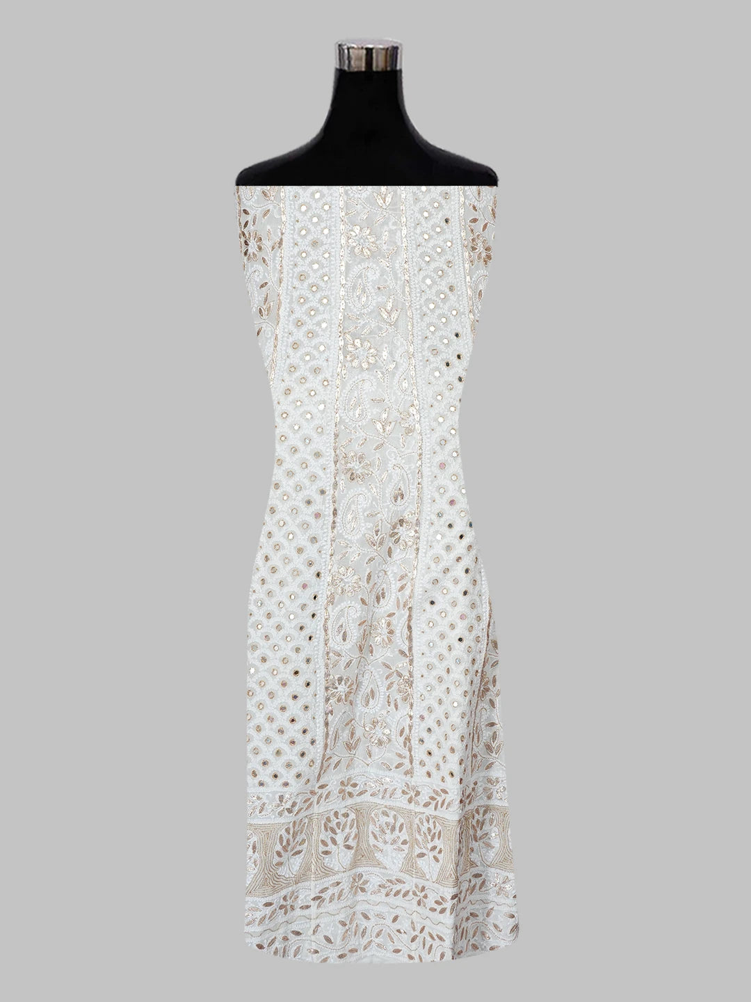 Ada Hand Embroidered Off White Pure Georgette Lucknowi Chikankari Semi-Stitched Anarkali Kurta Dupatta Set With Gota Patti Work 01A544936