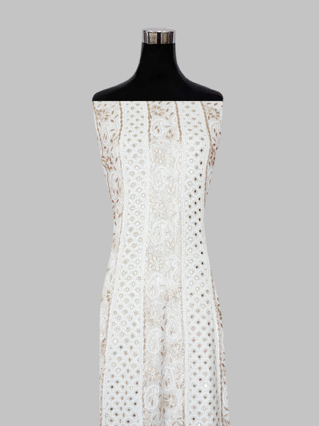 Ada Hand Embroidered Off White Pure Georgette Lucknowi Chikankari Semi-Stitched Anarkali Kurta Dupatta Set With Gota Patti Work 01A544936
